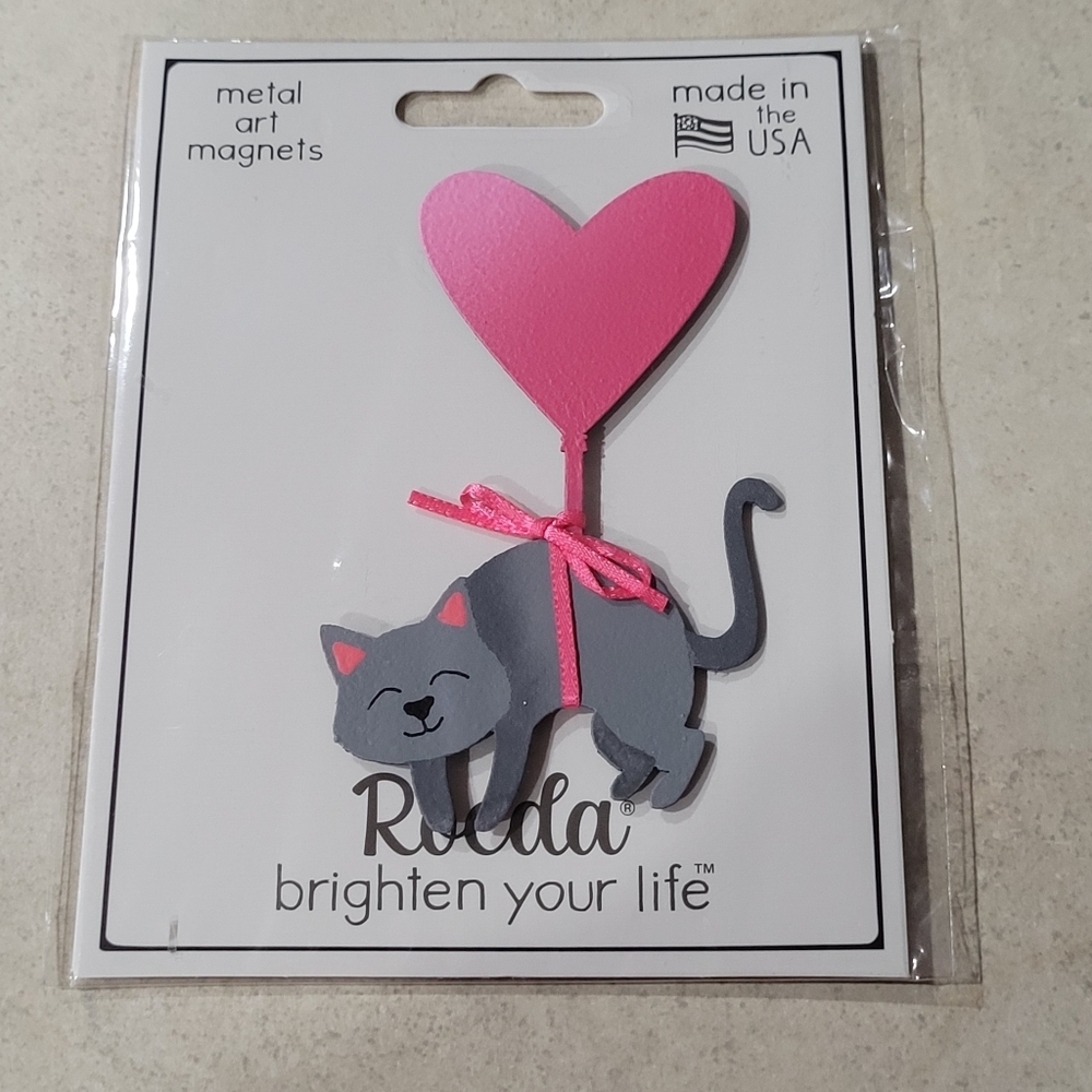 Cat Pink Heart Balloon Metal magnet